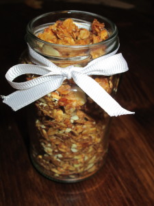 After cooled, break apart and store in an airtight container.  HELPFUL HINT:  I like to keep a batch in the freezer.  GREAT GIFT IDEA!  Who doesn't love delicious granola!