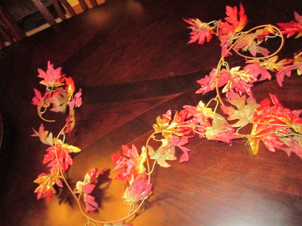 I took the remaining leaf garland and laid it out length wise along the table.