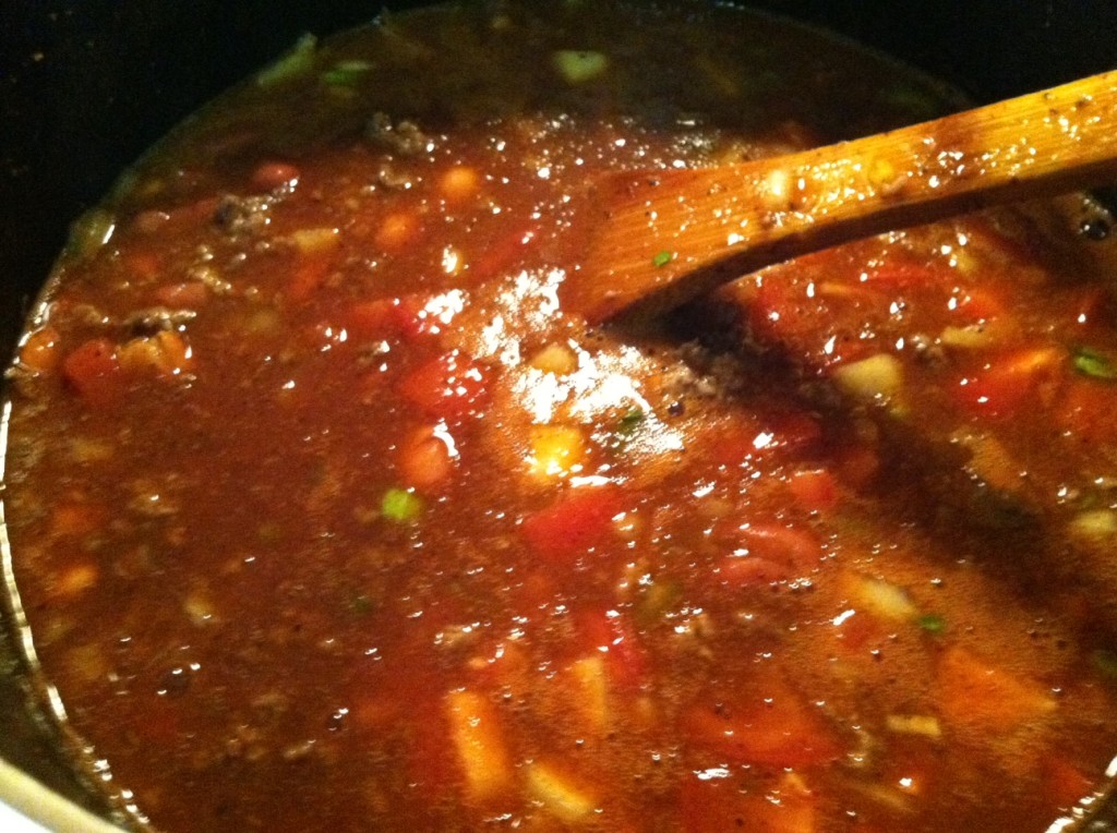 Final step!  Add two cups of water and stir, simmer over low heat for about 2-3 hours stirring every 15 min or so.  