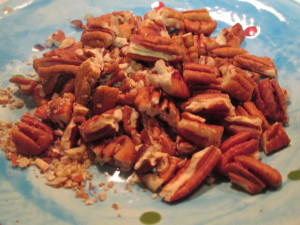 Mix in 3/4 cup coarse chopped pecans
