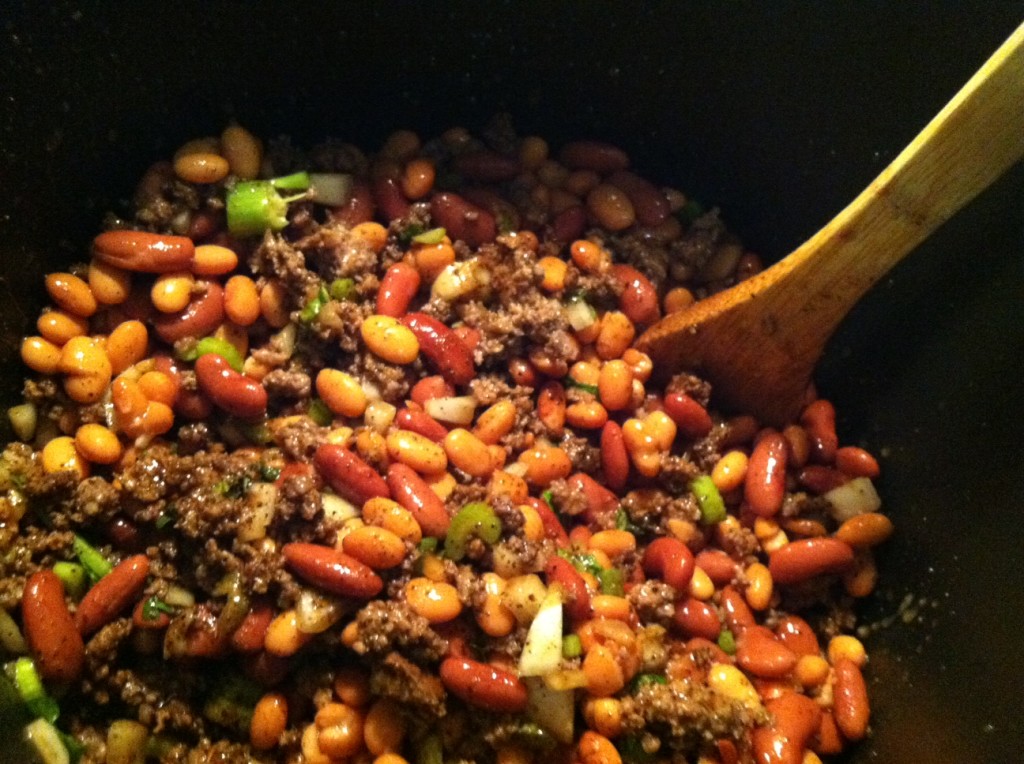  Add both types of beans including the liquid.  Stir well again!