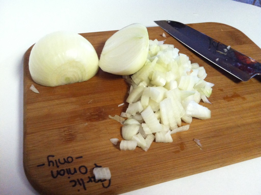 Chop one medium onion.  Remember I am doubling it, so there are two onions here!